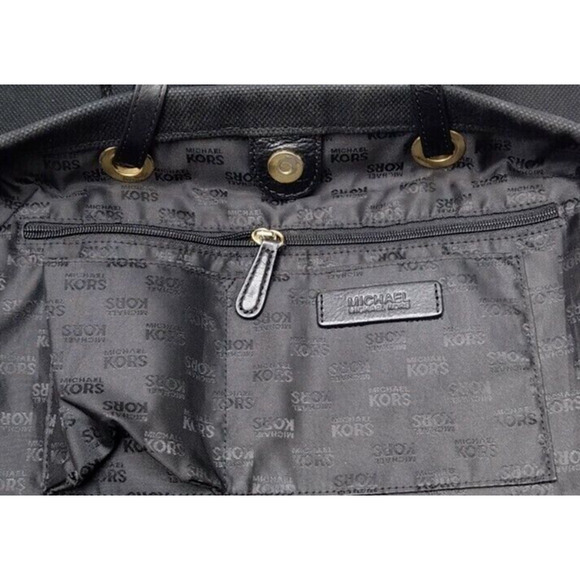 Michael Kors Jet Set Black Canvas Double Handle Tote Shoulder Bag - Picture 12 of 13